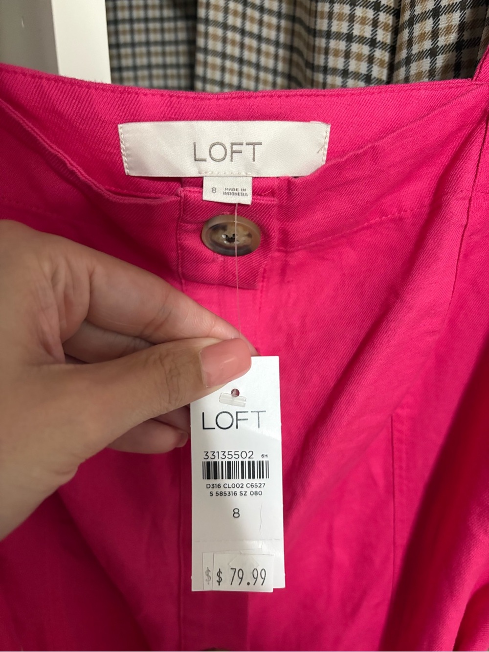 LOFT linen/cotton blend hot pink bottom down dress. NWT size 8 - Picture 3 of 5